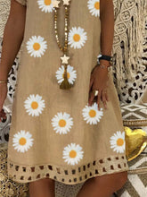 Load image into Gallery viewer, Vestido feminino casual de algodão e linho com decote em V
