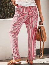 Load image into Gallery viewer, Calças casuais estampadas de linho de algodão feminino

