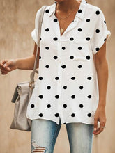 Load image into Gallery viewer, Women's short-sleeved cotton and linen shirt with polka dots
