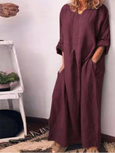 Load image into Gallery viewer, Vestido holgado de algodón y lino con manga larga para mujer
