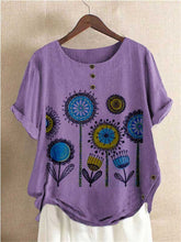 Load image into Gallery viewer, Short-sleeved shirt top in cotton and printed linen
