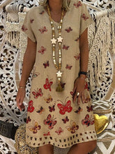 Load image into Gallery viewer, Vestido de manga corta con cuello de pico y estampado de mariposas

