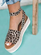 Load image into Gallery viewer, Sandálias femininas europeias e americanas de leopardo Sandálias femininas de linho grosso com alças baixas
