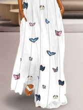 Load image into Gallery viewer, Vestido longo sem mangas com decote em V e estampa borboleta
