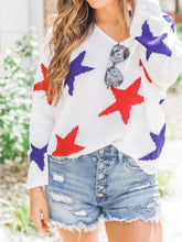Load image into Gallery viewer, Knitted top with blue and red 4th of July stars
