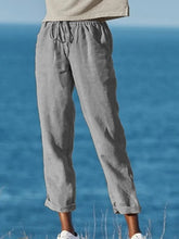 Load image into Gallery viewer, Calça de linho com cintura elástica para mulher
