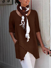 Load image into Gallery viewer, Camisa feminina de bolso assimétrica com meia manga
