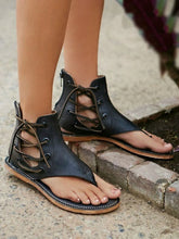 Load image into Gallery viewer, Sandalias con cordones y cremallera plana de moda retro para mujer

