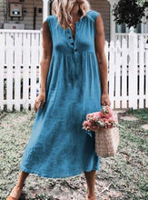 Load image into Gallery viewer, Vestido feminino de linho de algodão sem mangas de cor sólida
