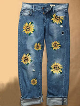 Load image into Gallery viewer, Vaqueros rectos con estampado de margaritas para mujer
