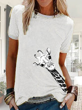 Load image into Gallery viewer, Camiseta casual feminina de gola redonda girafa estampada legal
