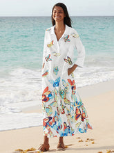 Load image into Gallery viewer, Vestido de manga larga con cuello en V y estampado de mariposas para mujer
