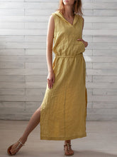 Load image into Gallery viewer, Vestido feminino de algodão com capuz sem mangas
