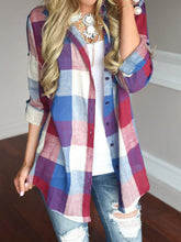 Load image into Gallery viewer, Camisa xadrez feminina de manga comprida casual
