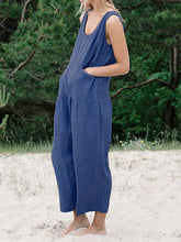 Load image into Gallery viewer, Macacão feminino casual solto de algodão e linho
