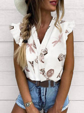 Load image into Gallery viewer, Women's short shirt with V-neck and butterfly
