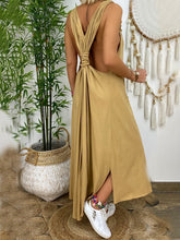 Load image into Gallery viewer, Vestido feminino de algodão e linho sem costas
