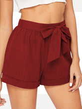 Load image into Gallery viewer, Women's high-waisted cotton and linen shorts
