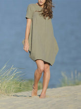 Load image into Gallery viewer, Vestido feminino simples de linho de algodão cor sólida
