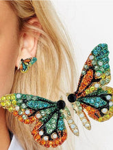 Load image into Gallery viewer, Brincos de diamante colorido com asas de borboleta
