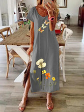 Load image into Gallery viewer, Vestido comprido com mangas curtas com estampa borboleta e flor
