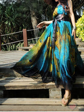 Load image into Gallery viewer, Vestido de gasa de pavo real para mujer
