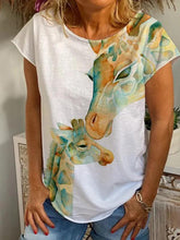 Load image into Gallery viewer, Camiseta feminina de algodão manga curta com estampa animal

