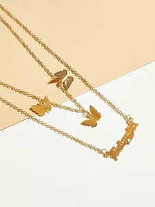 1pc Letter and Butterfly Charm Layered Necklace