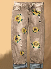 Load image into Gallery viewer, Vaqueros rectos con estampado de margaritas para mujer
