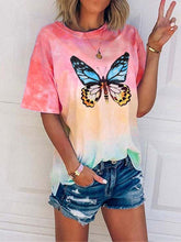 Load image into Gallery viewer, Camiseta con estampado de mariposas y efecto tie-dye
