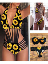 Load image into Gallery viewer, Traje de baño dividido sexy con estampado de girasol para mujer
