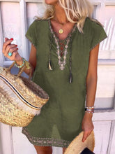 Load image into Gallery viewer, Women's cotton and linen embroidered V-neck dress
