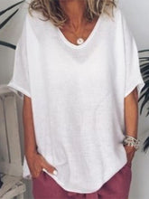 Load image into Gallery viewer, Camiseta feminina de linho casual cor sólida

