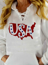 Load image into Gallery viewer, Women's USA Star Print Pocket Strip Hoodie

