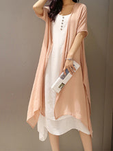 Load image into Gallery viewer, Vestido elegante vintage de duas peças de algodão e linho para mulheres
