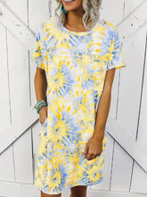 Load image into Gallery viewer, Vestido de manga corta con bolsillo con cuello redondo y estampado tie-dye a la moda para mujer
