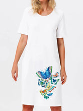 Load image into Gallery viewer, Solid Color Round Neck Butterfly Print Four Color Dress
