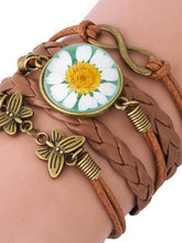 Load image into Gallery viewer, Woven daisy leather bracelet in vintage epoxy resin
