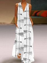 Load image into Gallery viewer, Sleeveless Casual V Neck Fish Print Dress
