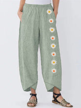 Load image into Gallery viewer, Pantalón de mujer de lino y algodón liso con estampado floral
