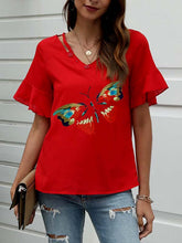 Load image into Gallery viewer, Buttefly Print Ruffle Sleeve Shirt
