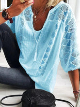 Load image into Gallery viewer, European and American lace collar U-shaped sleeves seven-point t-shirt

