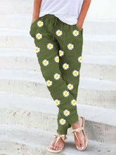 Load image into Gallery viewer, Pantalón casual de mujer de algodón y lino con estampado de margaritas
