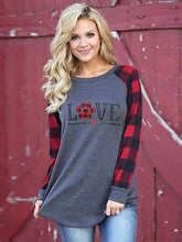 Load image into Gallery viewer, T-shirt de emenda de manga comprida Love Dogs Paw Plaid
