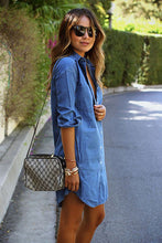 Load image into Gallery viewer, Vestido camisa jeans com lapela casual

