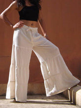 Load image into Gallery viewer, Calça casual feminina de linho de algodão com perna larga
