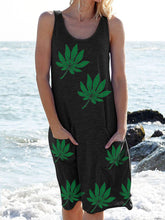 Load image into Gallery viewer, Women's Palm Tong Leaf Print Sleeveless Vest Pocket Dress
