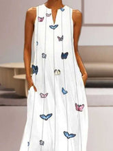 Load image into Gallery viewer, Vestido longo sem mangas com decote em V e estampa borboleta

