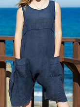 Load image into Gallery viewer, Macacão feminino casual de linho com bolso de algodão
