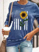 Load image into Gallery viewer, Sunflower and American Flag Long Sleeve Sweatshirt
